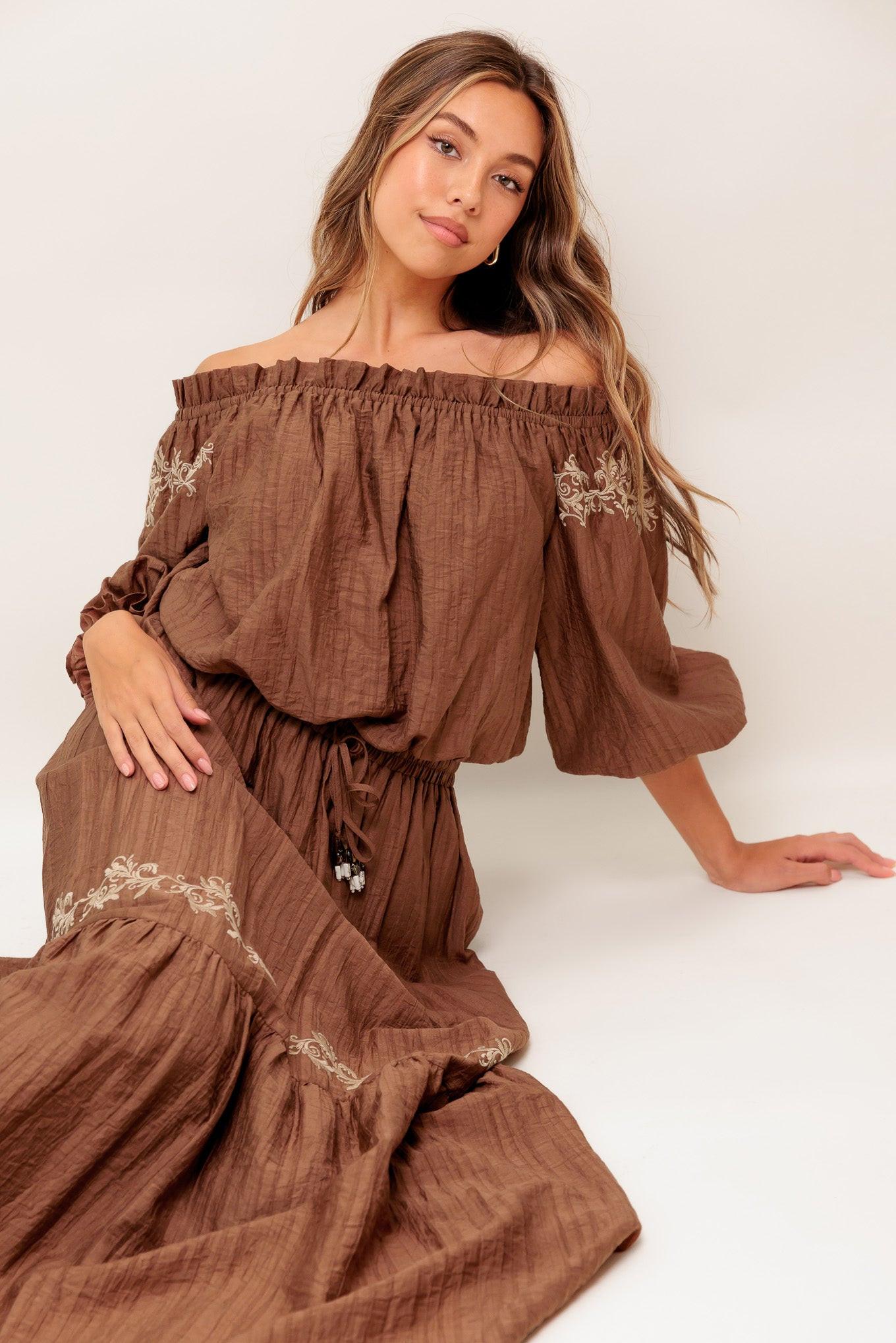 Full Speed Ahead Brown Woven Top, view 4 — Soul Flow Apparel