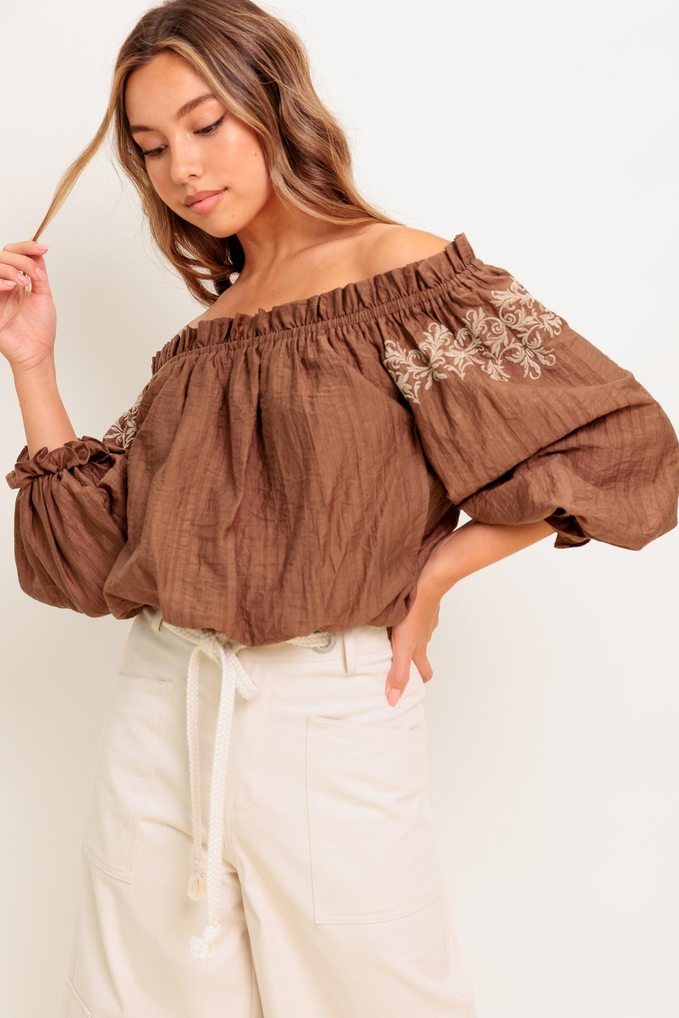 Full Speed Ahead Brown Woven Top, view 7 — Soul Flow Apparel