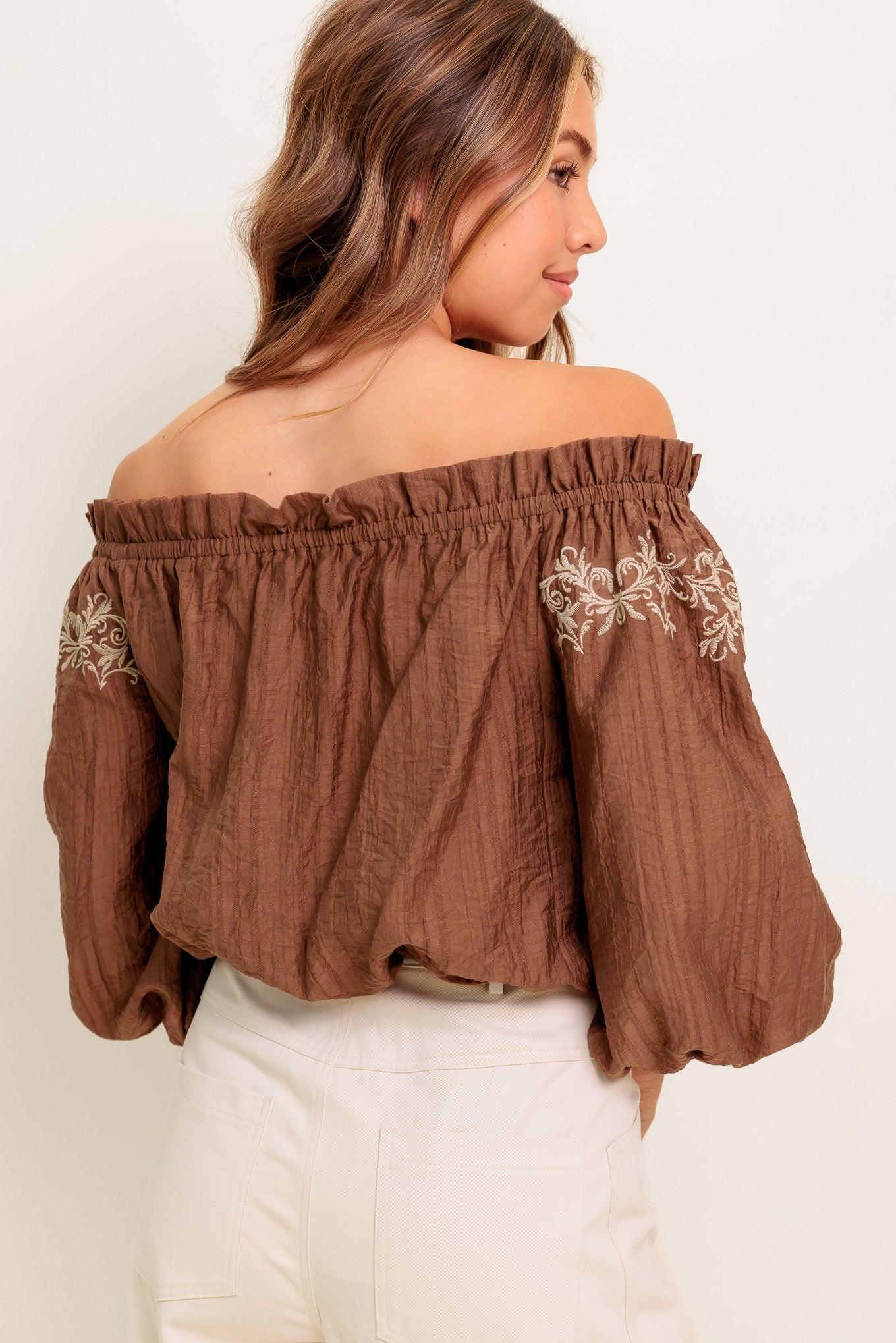 Full Speed Ahead Brown Woven Top, view 8 — Soul Flow Apparel
