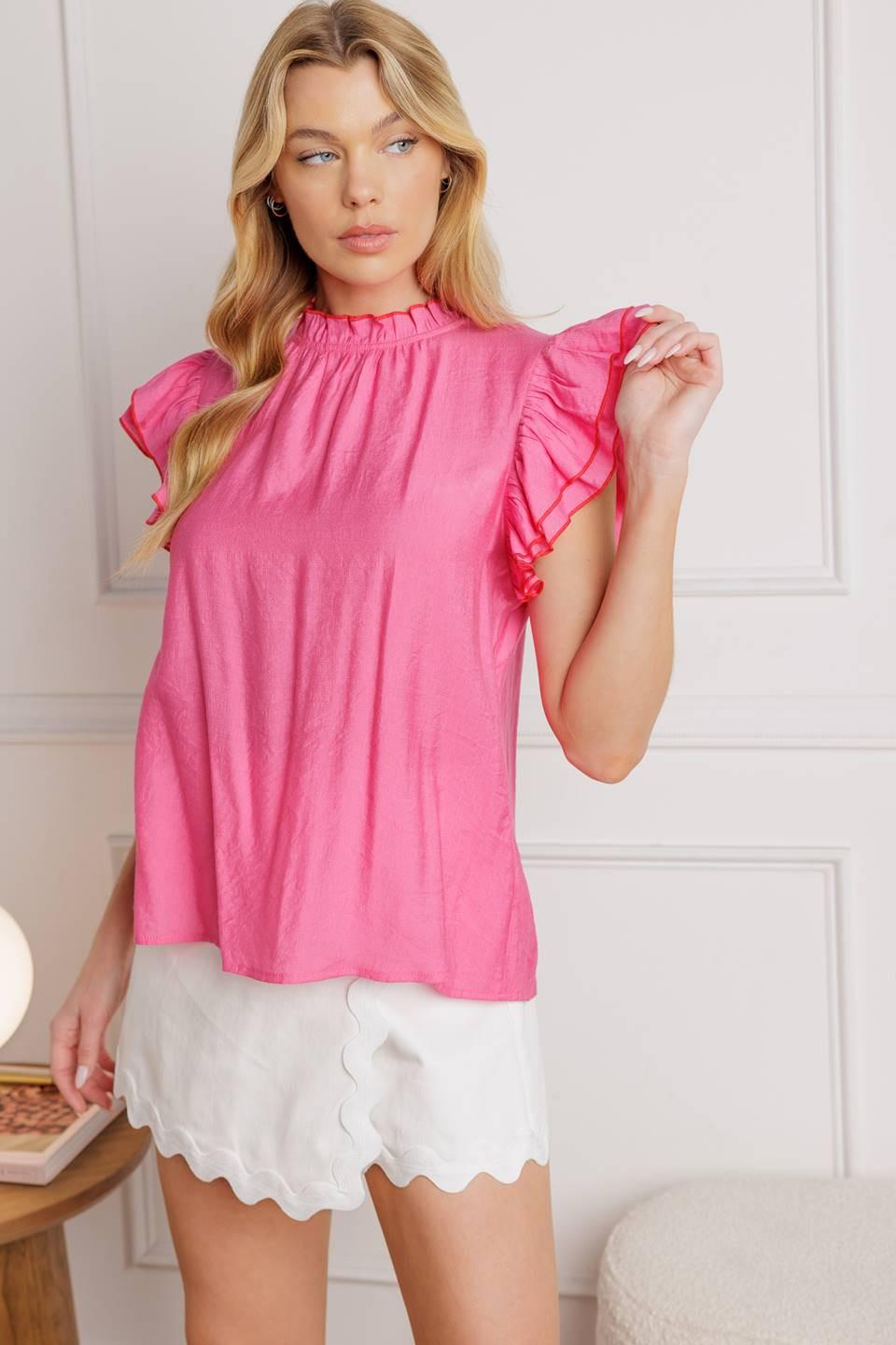 Push the Limit Woven Top in pink, view 1 — Soul Flow Apparel
