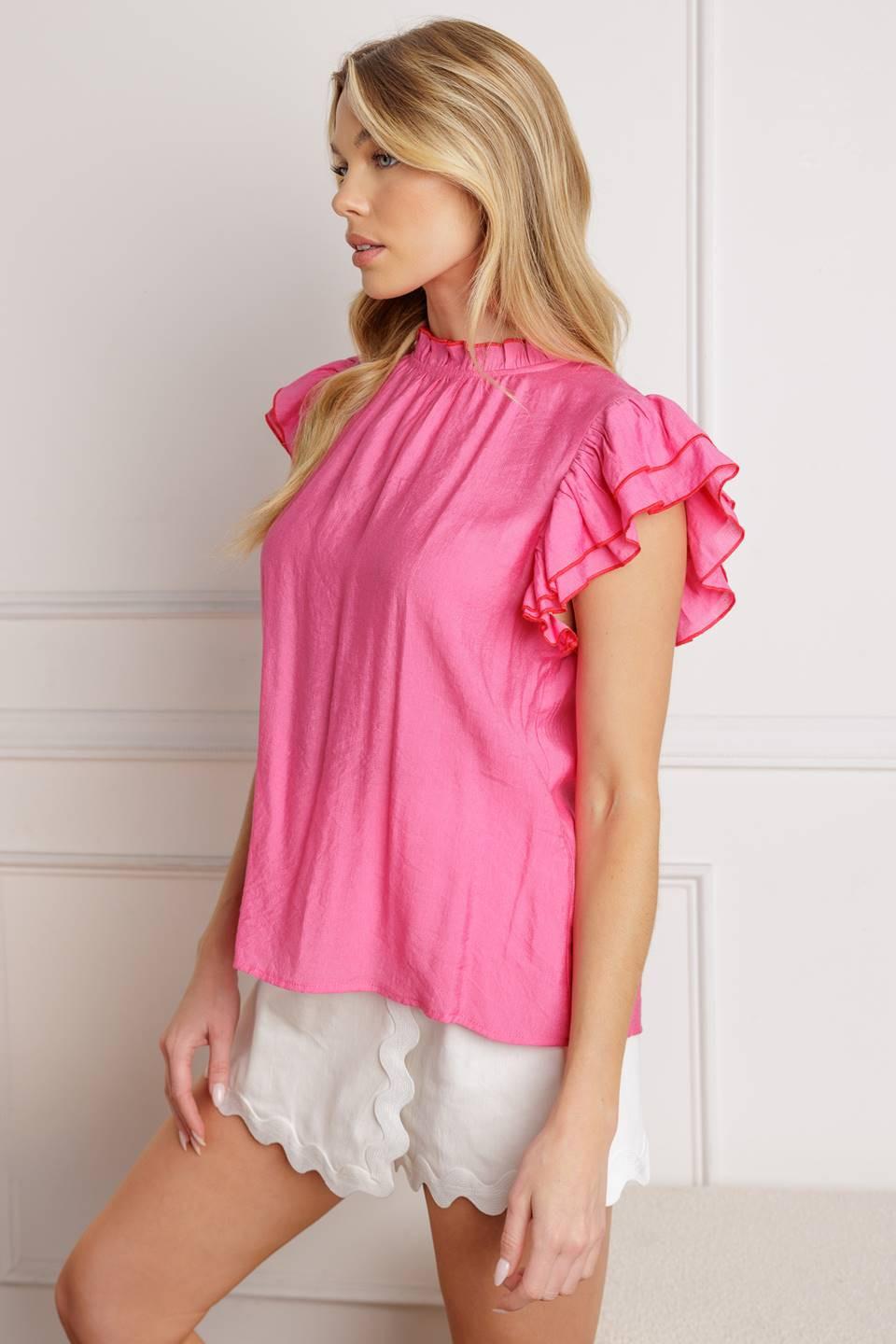 Push the Limit Woven Top in pink, view 2 — Soul Flow Apparel
