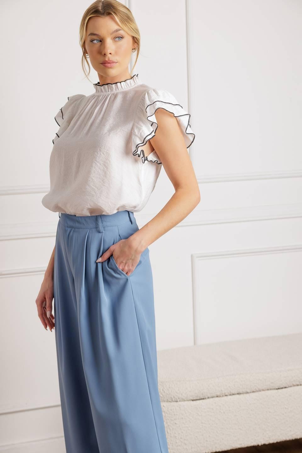 Push the Limit Woven Top in white, view 4 — Soul Flow Apparel