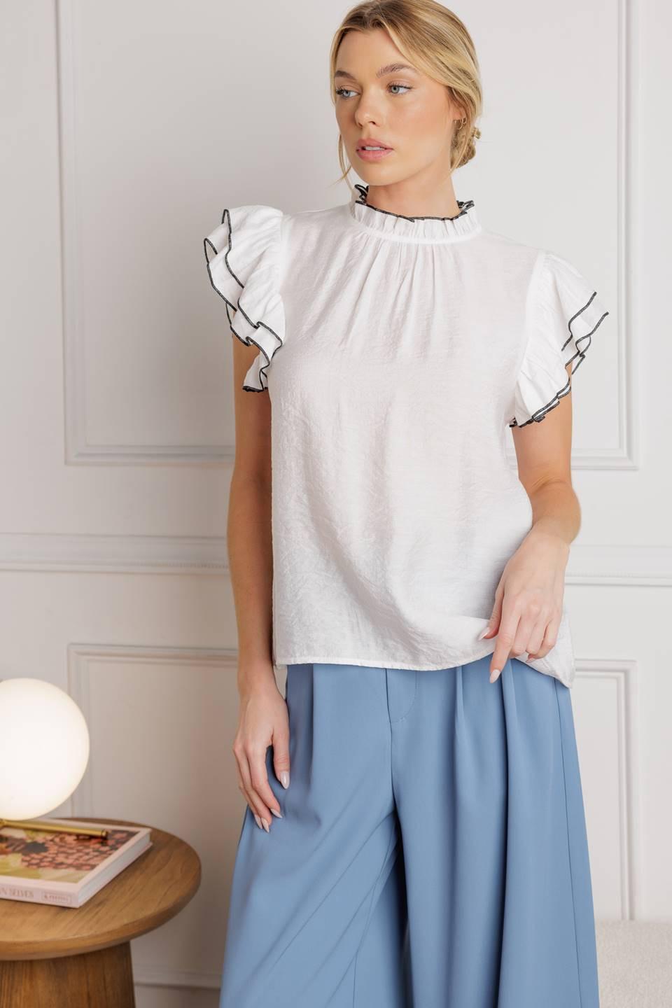 Push the Limit Woven Top in white, view 7 — Soul Flow Apparel