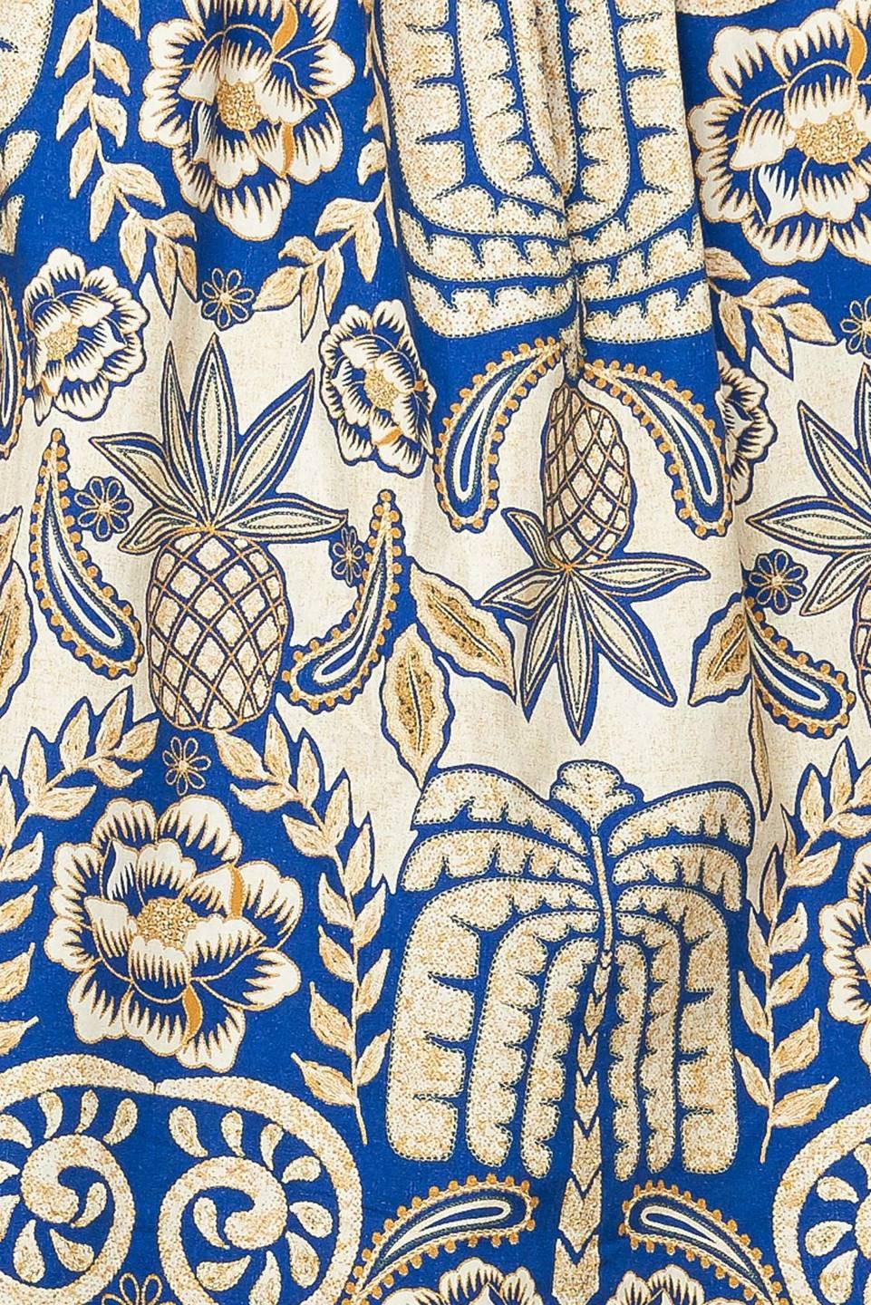 A Day At the Market Woven Top in blue ivory, fabric swatch — Soul Flow Apparel