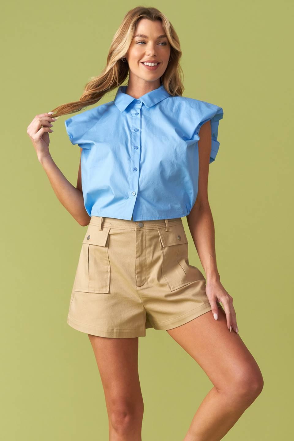 Creating Memories Woven Crop Top in light blue, view 3 — Soul Flow Apparel