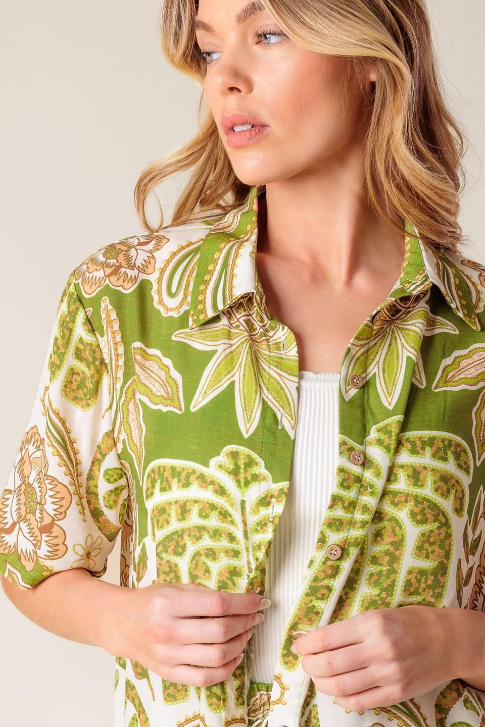 Distant Echoes Green Woven Shirt in ivory, view 4 — Soul Flow Apparel