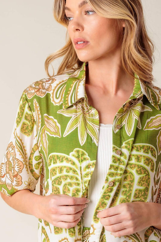Distant Echoes Green Woven Shirt in ivory, view 4 — Soul Flow Apparel