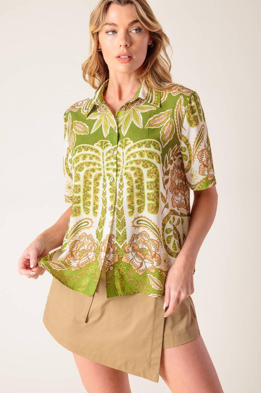 Distant Echoes Green Woven Shirt in ivory, view 7 — Soul Flow Apparel