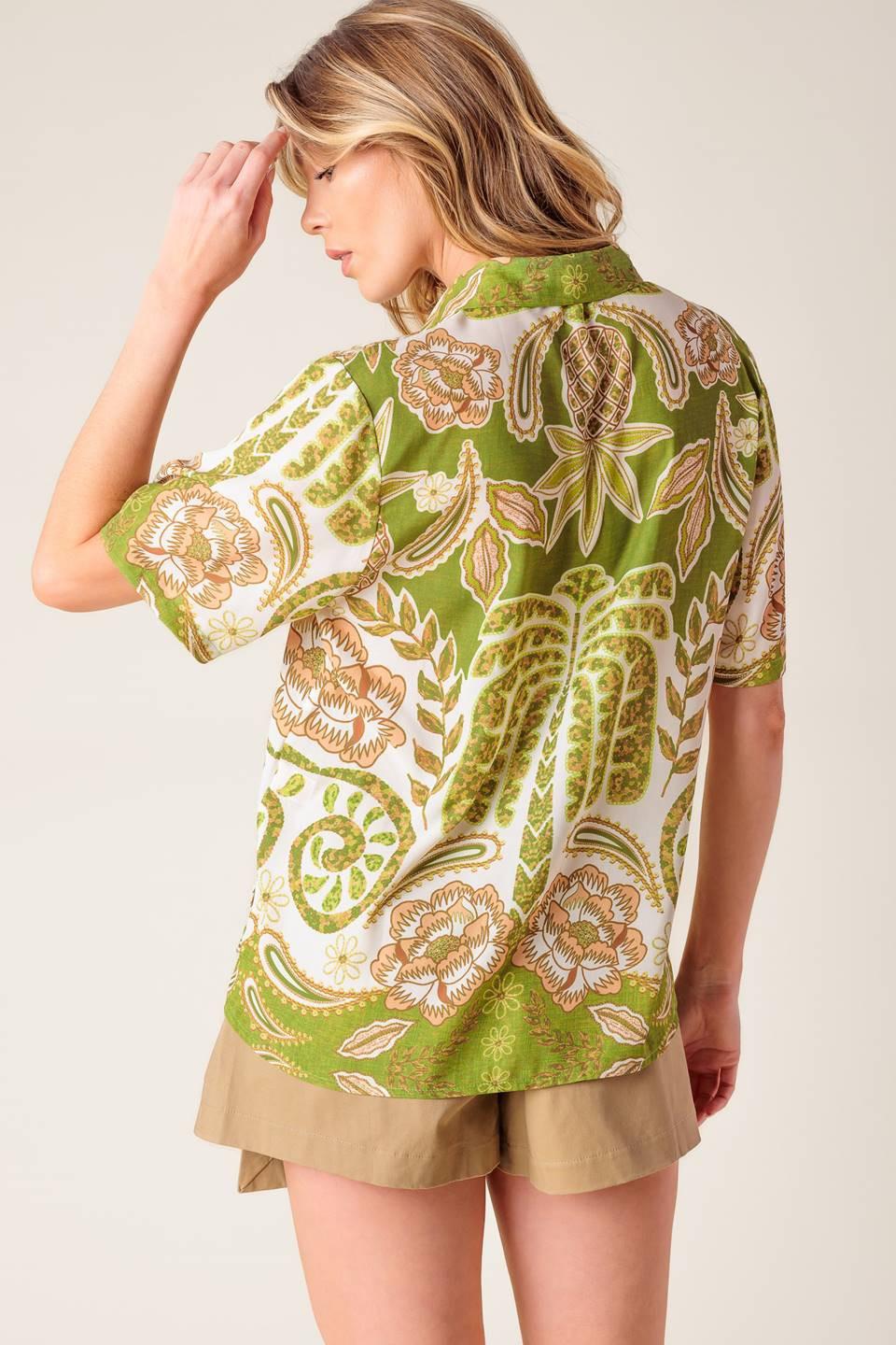 Distant Echoes Green Woven Shirt in ivory, view 8 — Soul Flow Apparel