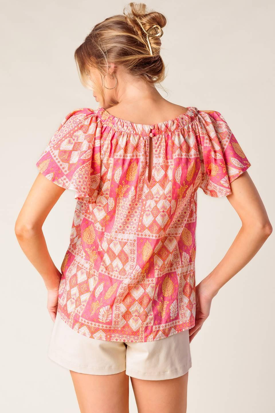 Where to Next Woven Top in pink orange, view 7 — Soul Flow Apparel