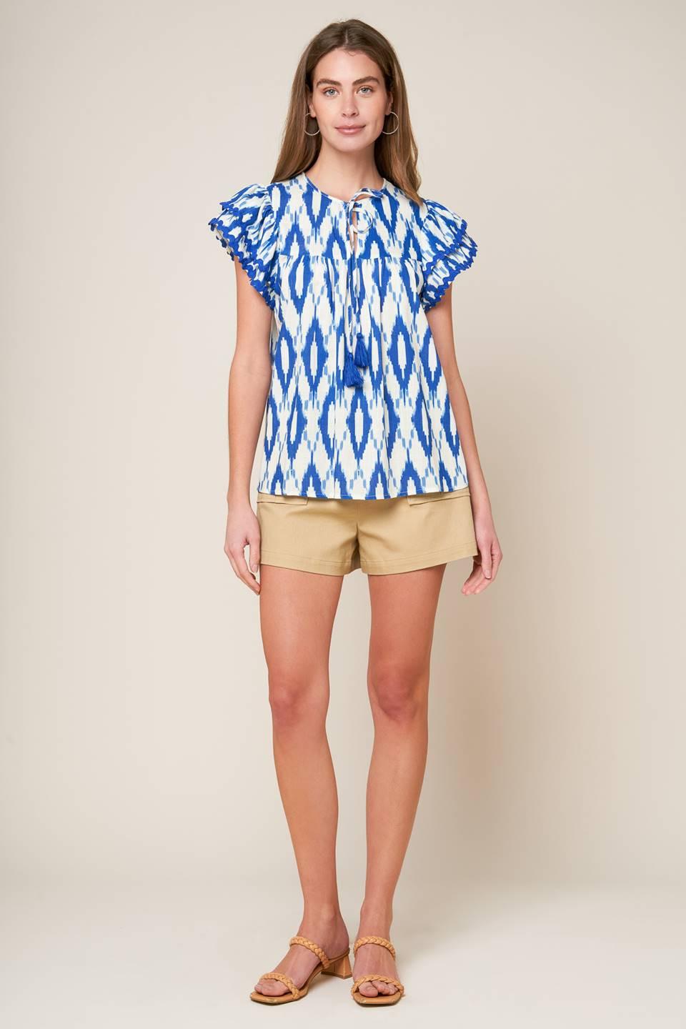 Effortless Selection Woven Top in ivory blue, view 1 — Soul Flow Apparel