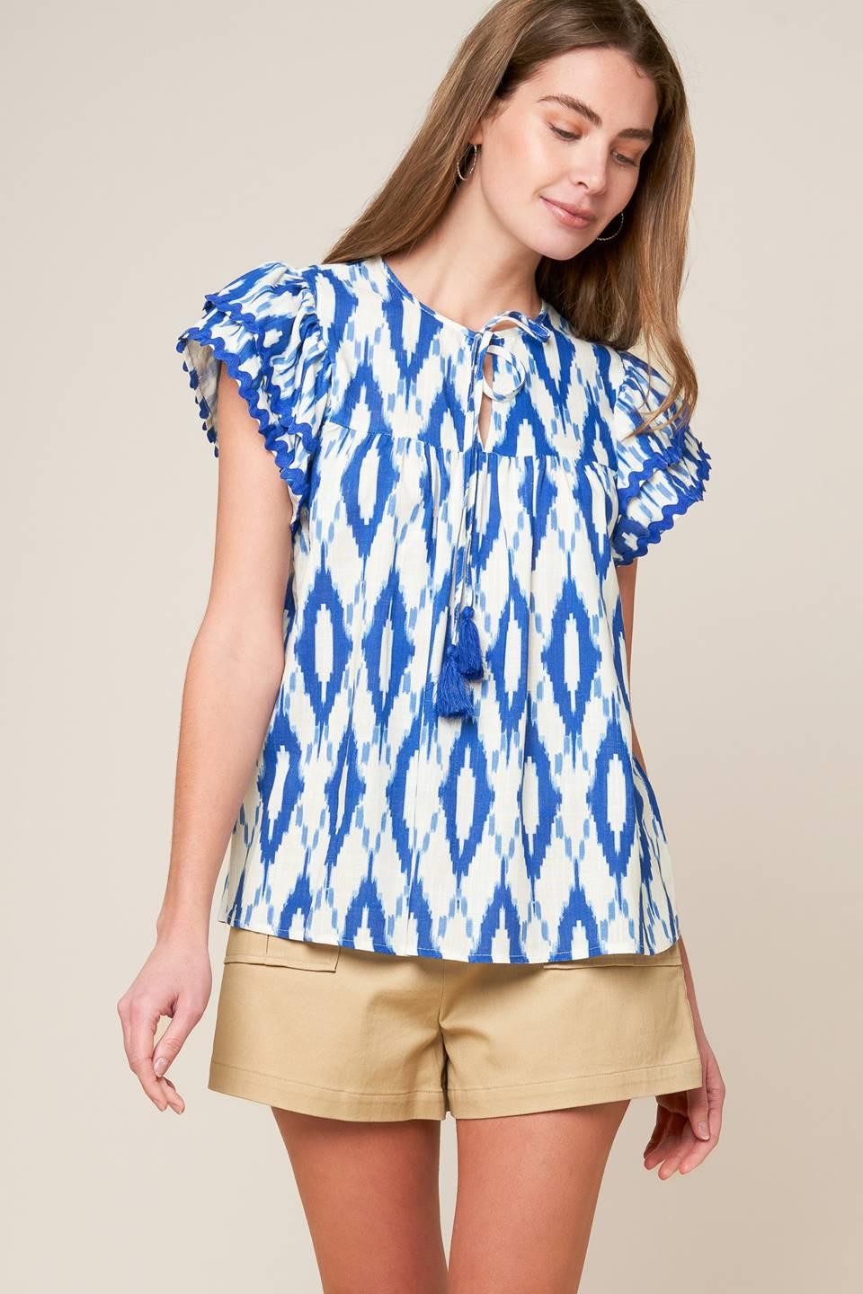 Effortless Selection Woven Top in ivory blue, view 2 — Soul Flow Apparel