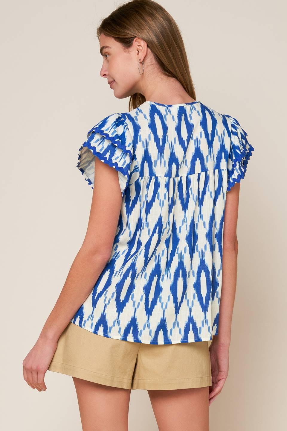 Effortless Selection Woven Top in ivory blue, view 4 — Soul Flow Apparel
