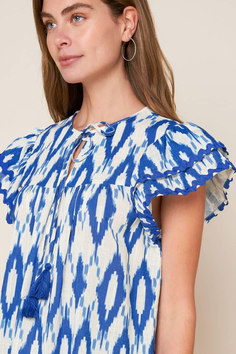 Effortless Selection Woven Top in ivory blue, view 5 — Soul Flow Apparel