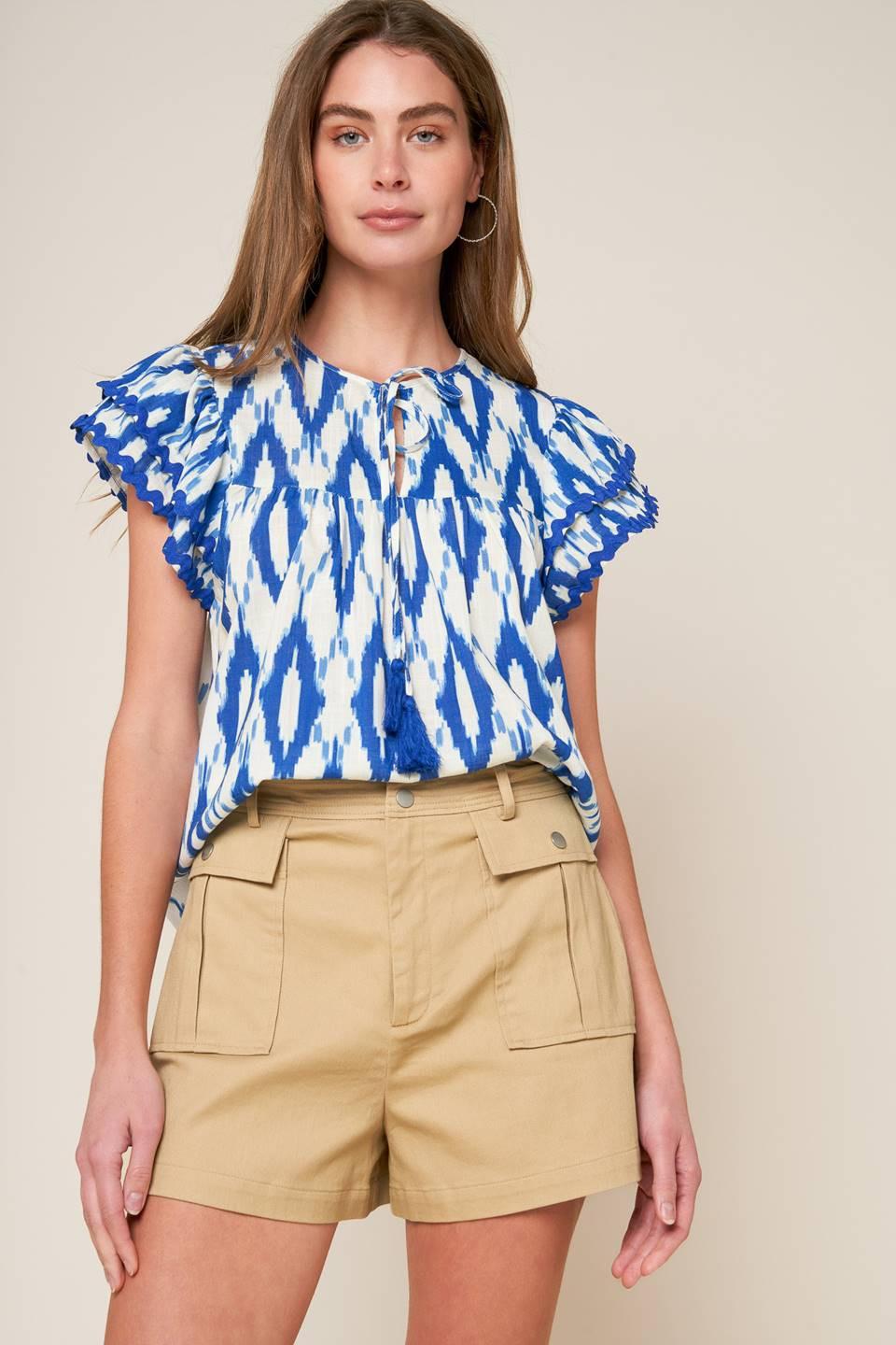 Effortless Selection Woven Top in ivory blue, view 7 — Soul Flow Apparel