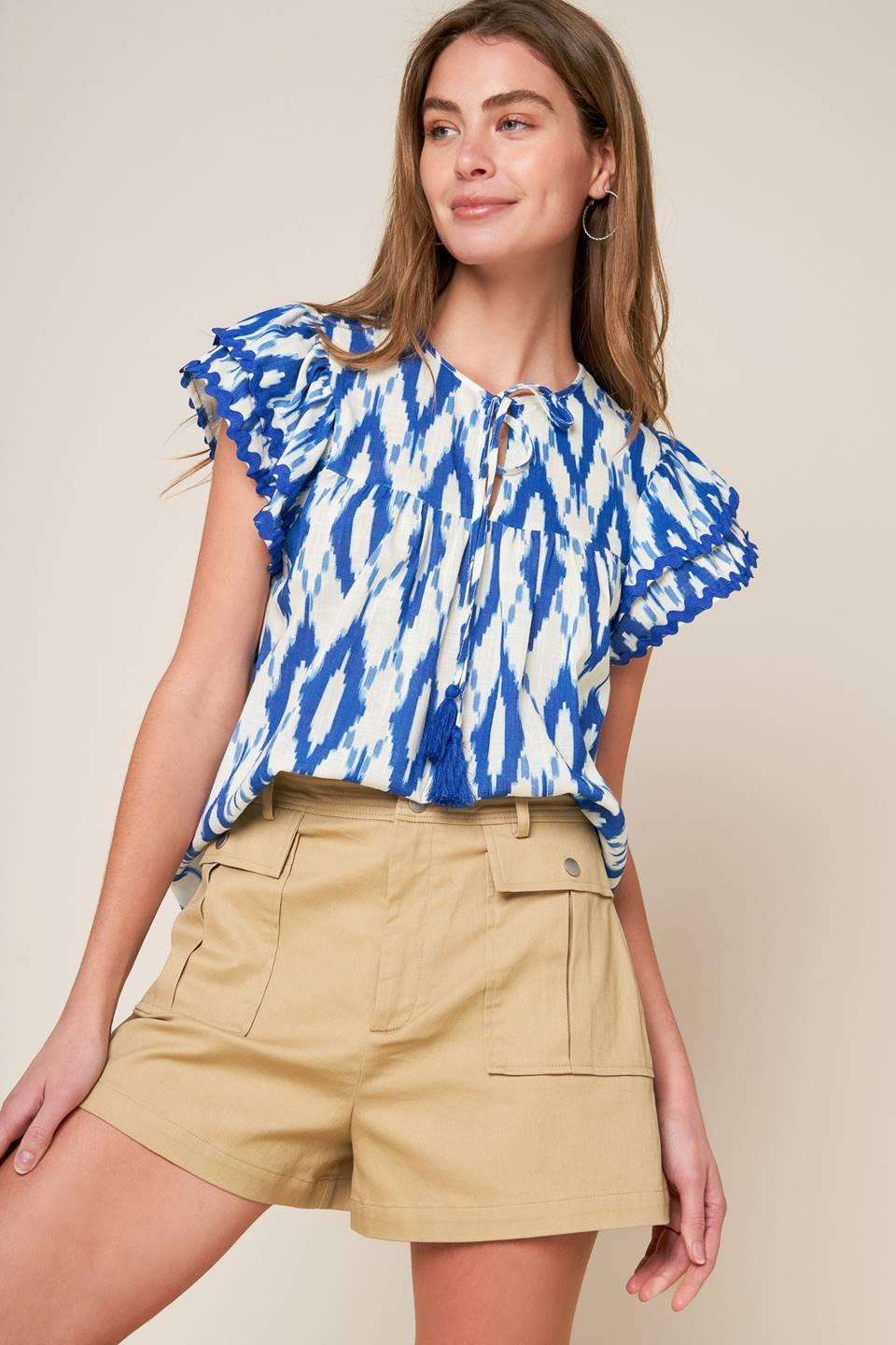 Effortless Selection Woven Top in ivory blue, view 8 — Soul Flow Apparel