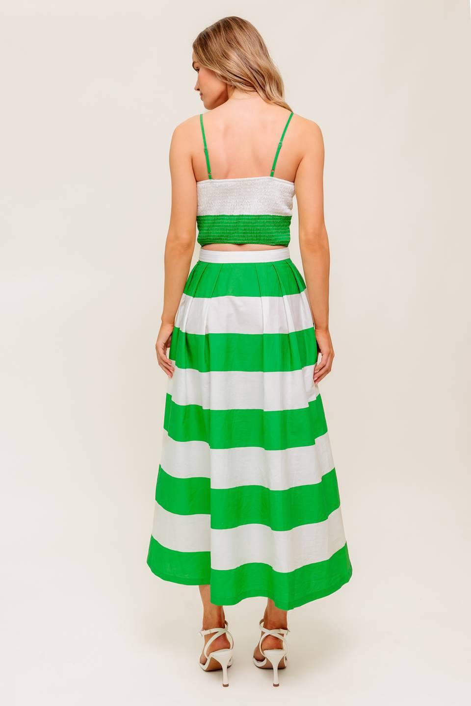 Infinite Flare Green Woven Top and Skirt Set in white, view 6 — Soul Flow Apparel