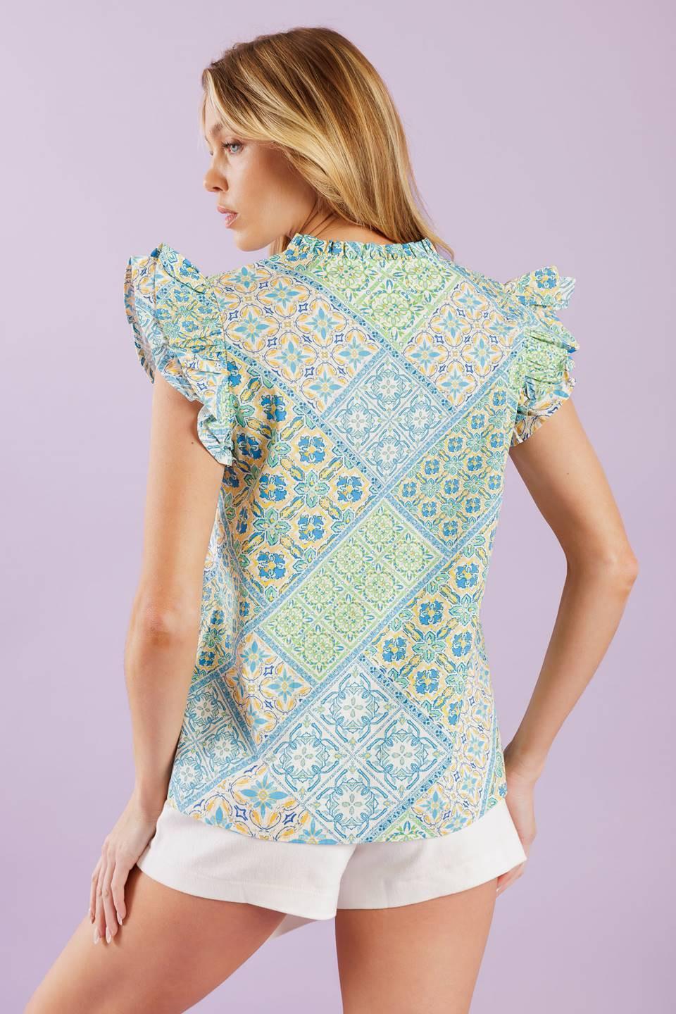 Know Me So Well Woven Top in ivory blue, view 2 — Soul Flow Apparel
