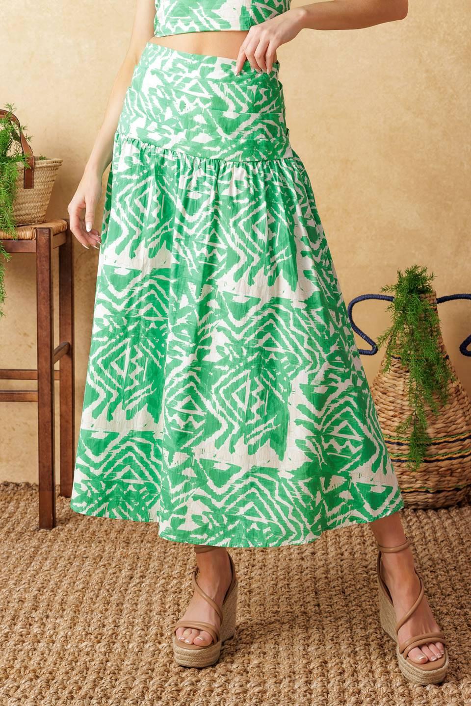 Destined for More Woven Top and Skirt Set in green ivory, view 3 — Soul Flow Apparel