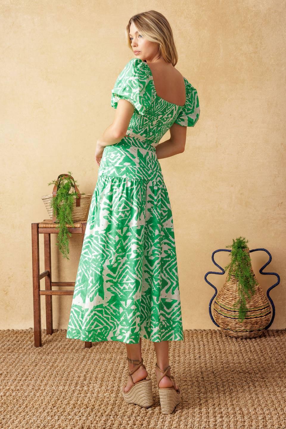 Destined for More Woven Top and Skirt Set in green ivory, view 4 — Soul Flow Apparel
