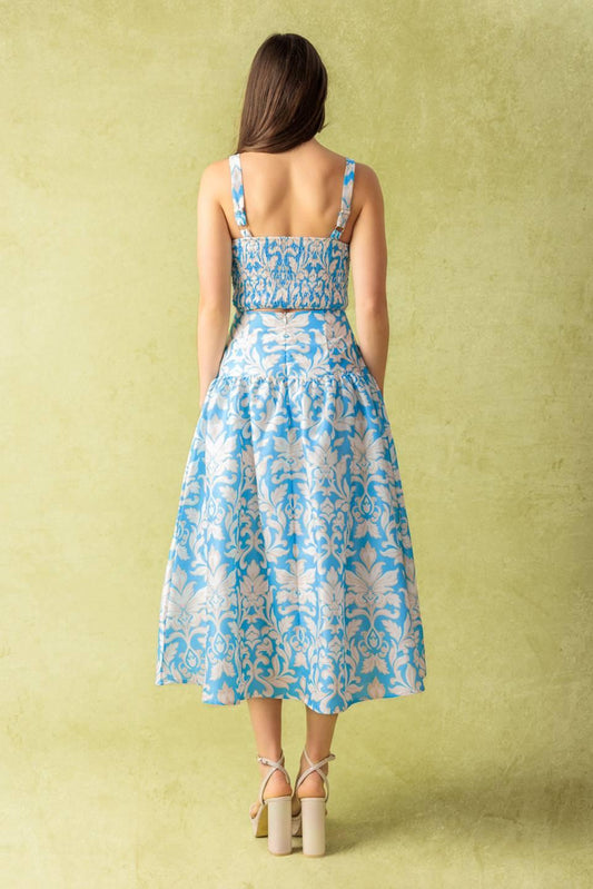 Little Moments Woven Top and Skirt Set in blue ivory, view 7 — Soul Flow Apparel