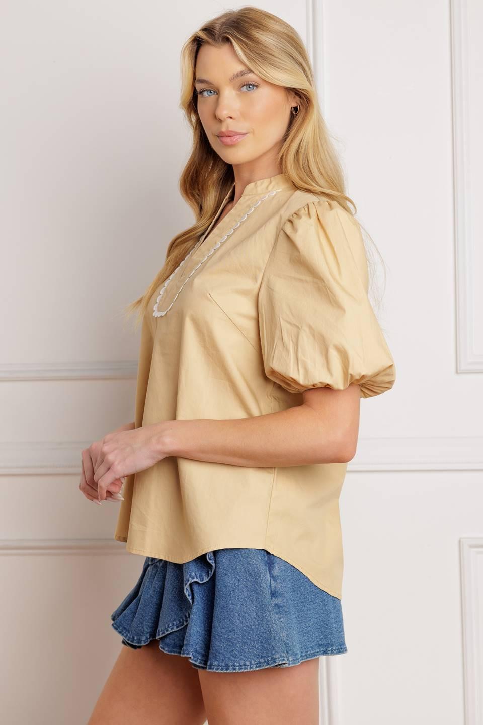 High Standards Woven Top in taupe, view 3 — Soul Flow Apparel