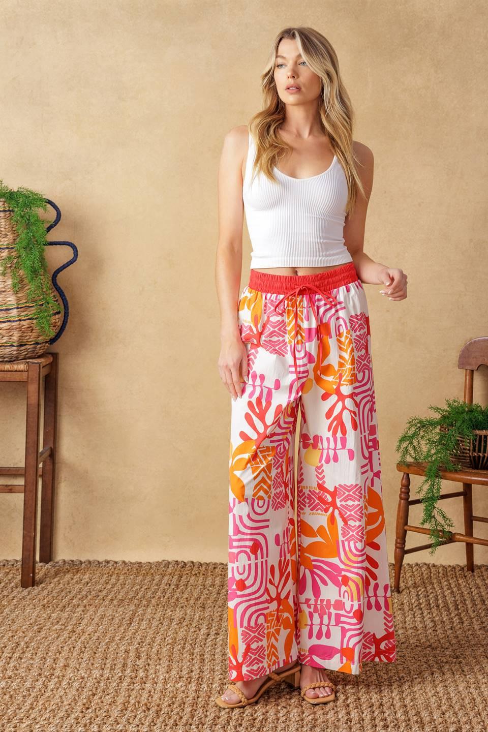 Over You Again Woven Top and Pant Set in ivory fuchsia, view 1 — Soul Flow Apparel