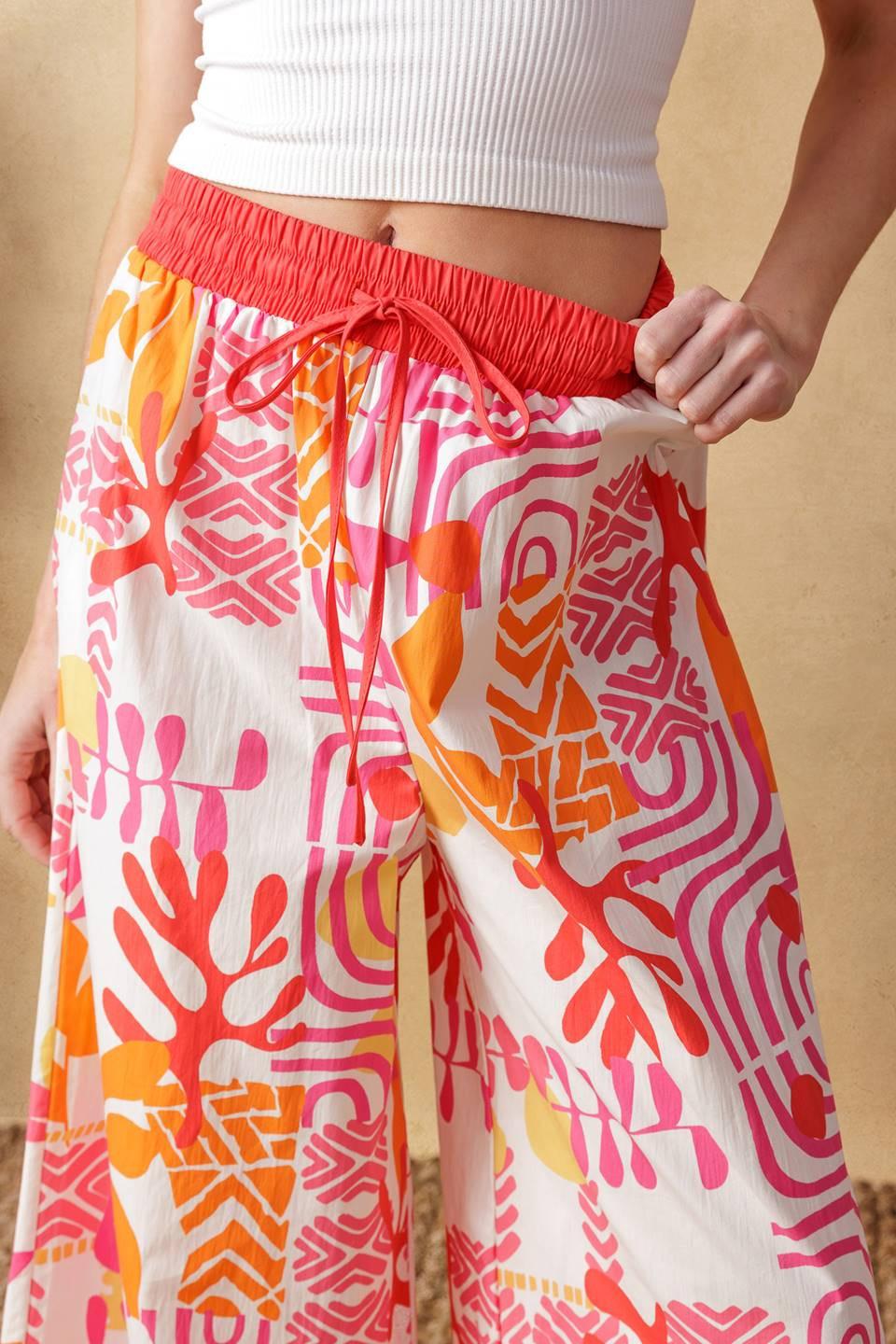 Over You Again Woven Top and Pant Set in ivory fuchsia, view 2 — Soul Flow Apparel