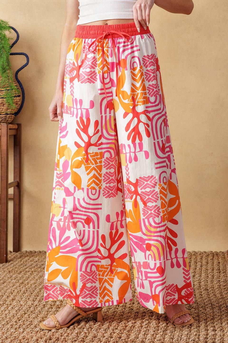 Over You Again Woven Top and Pant Set in ivory fuchsia, view 3 — Soul Flow Apparel