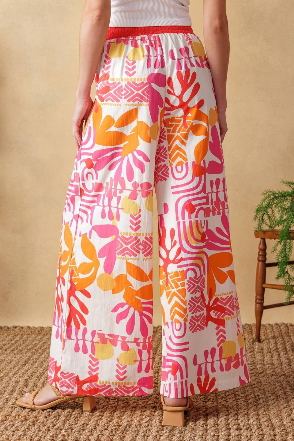 Over You Again Woven Top and Pant Set in ivory fuchsia, view 4 — Soul Flow Apparel