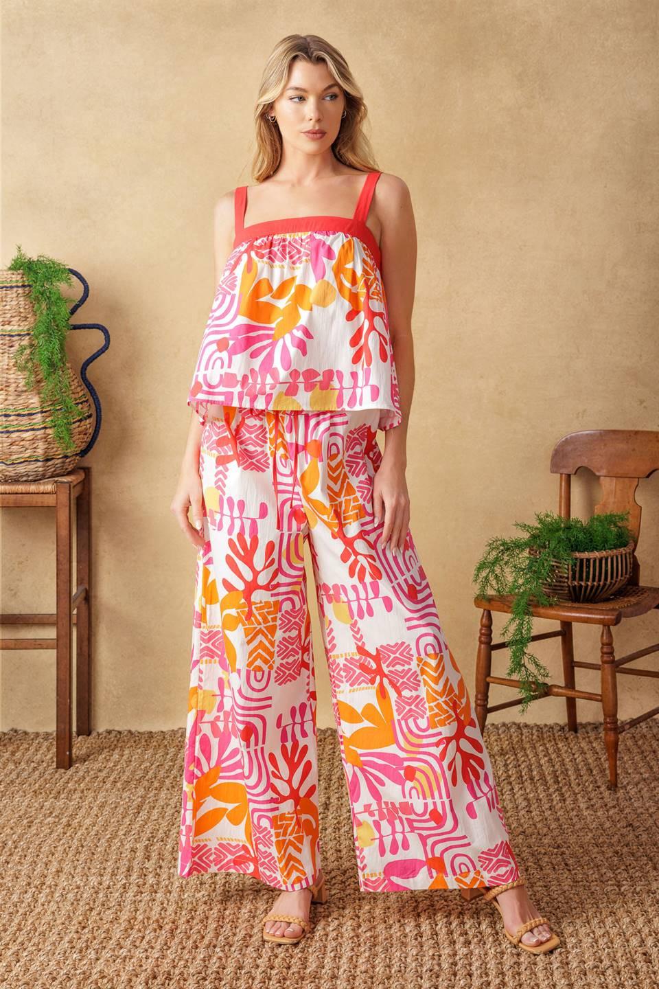Over You Again Woven Top and Pant Set in ivory fuchsia, view 5 — Soul Flow Apparel