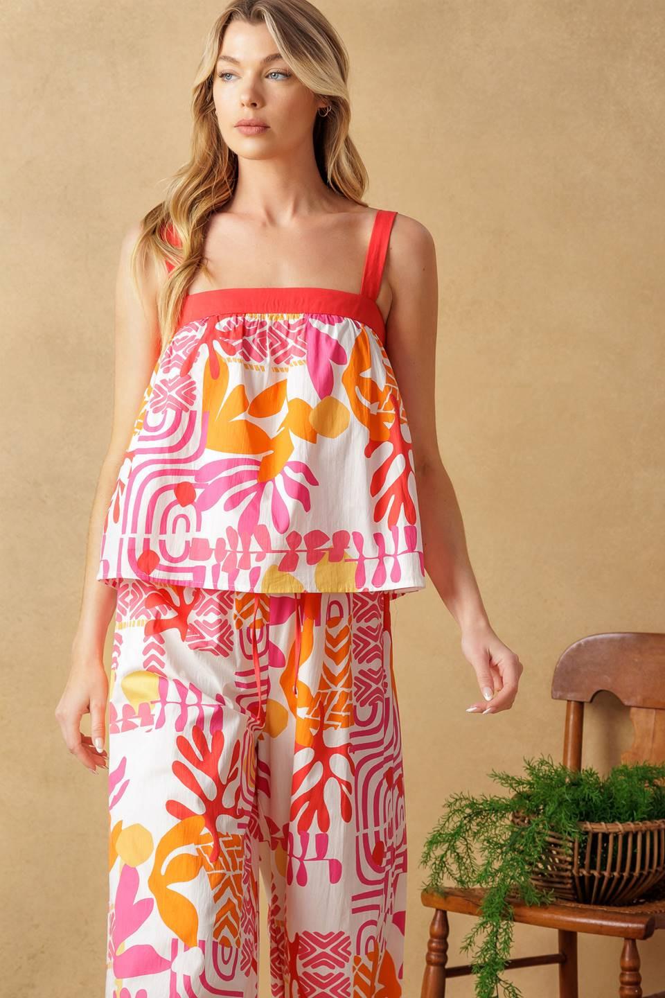 Over You Again Woven Top and Pant Set in ivory fuchsia, view 9 — Soul Flow Apparel