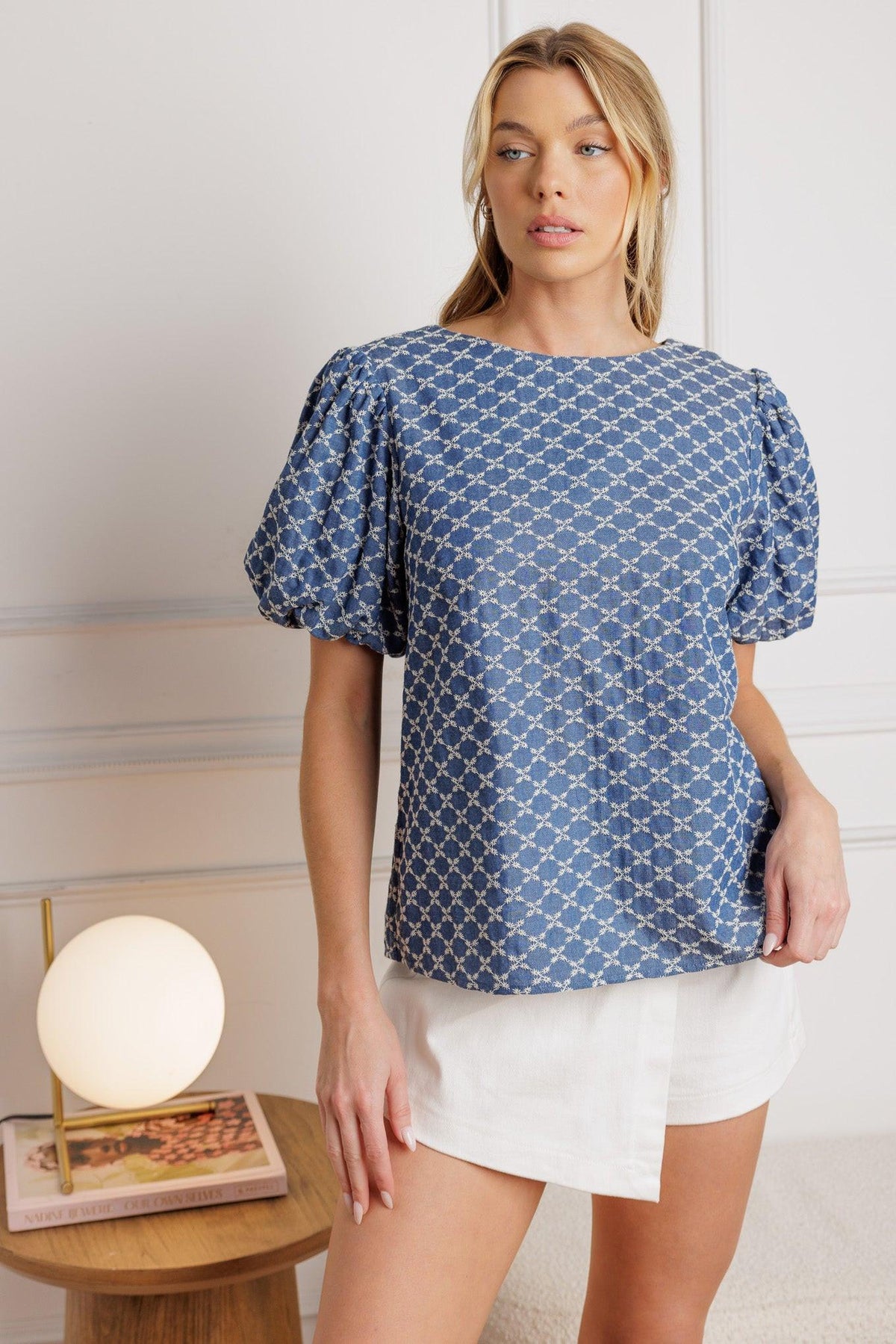 Ripples of Time Woven Top in medium indigo, view 1 — Soul Flow Apparel
