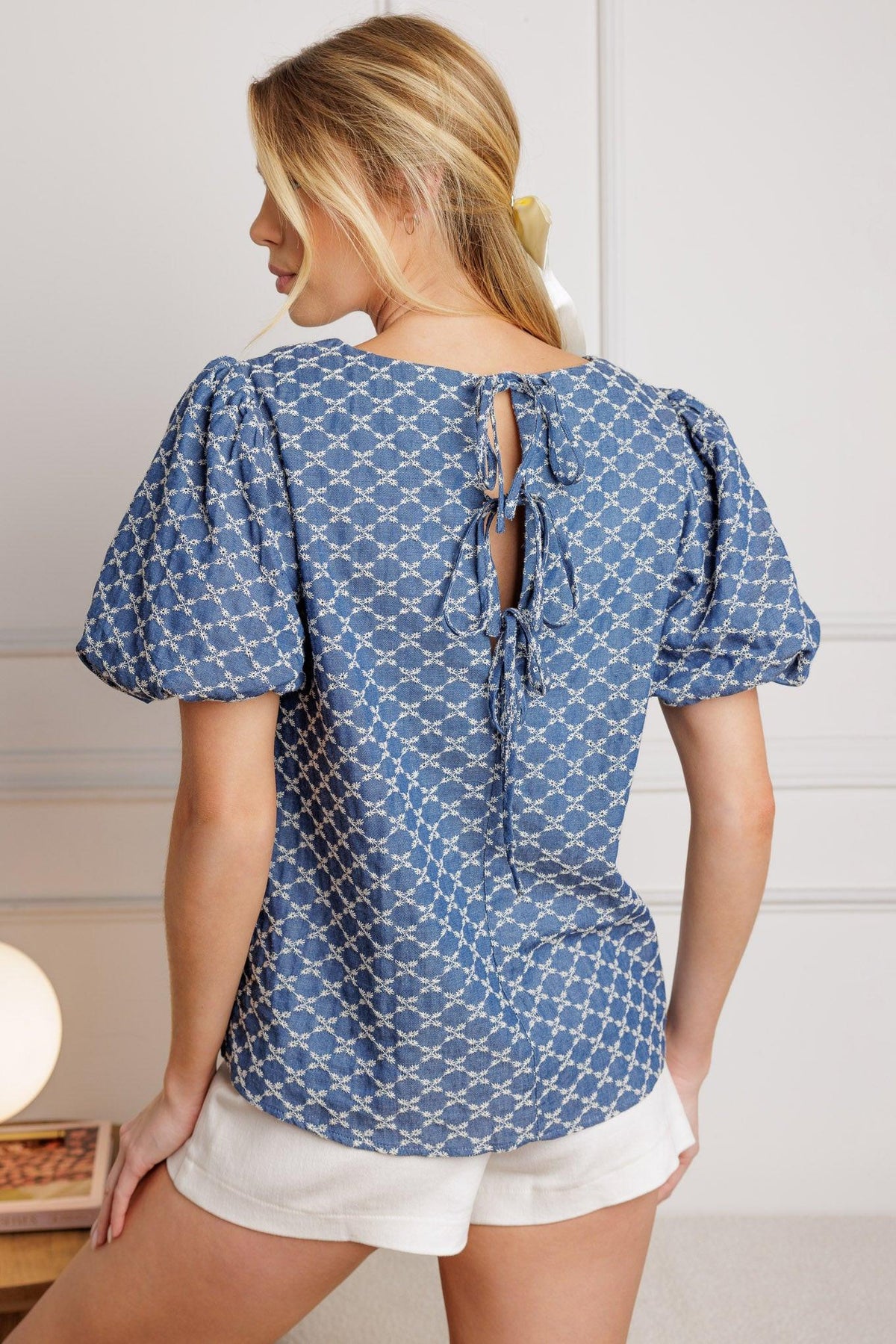 Ripples of Time Woven Top in medium indigo, view 3 — Soul Flow Apparel