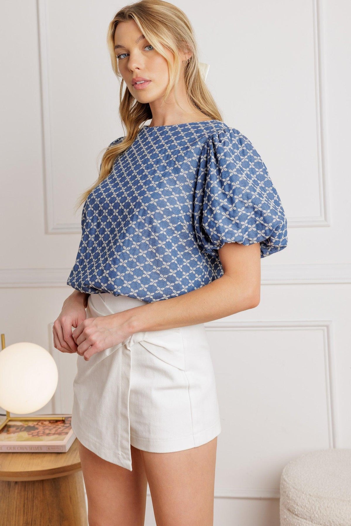 Ripples of Time Woven Top in medium indigo, view 5 — Soul Flow Apparel
