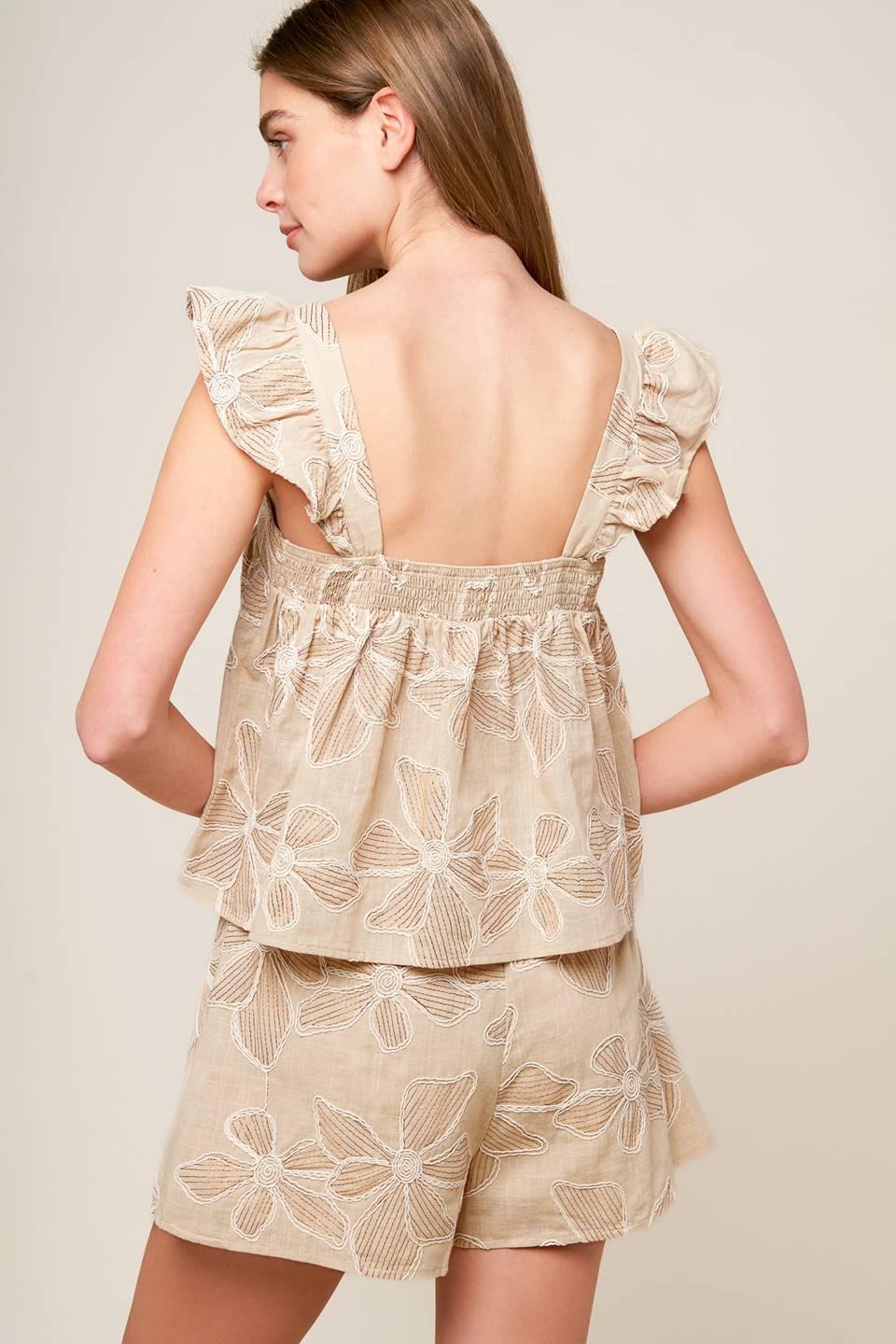 Darcy Dream Woven Top and Shorts Set in taupe, view 1 — Soul Flow Apparel