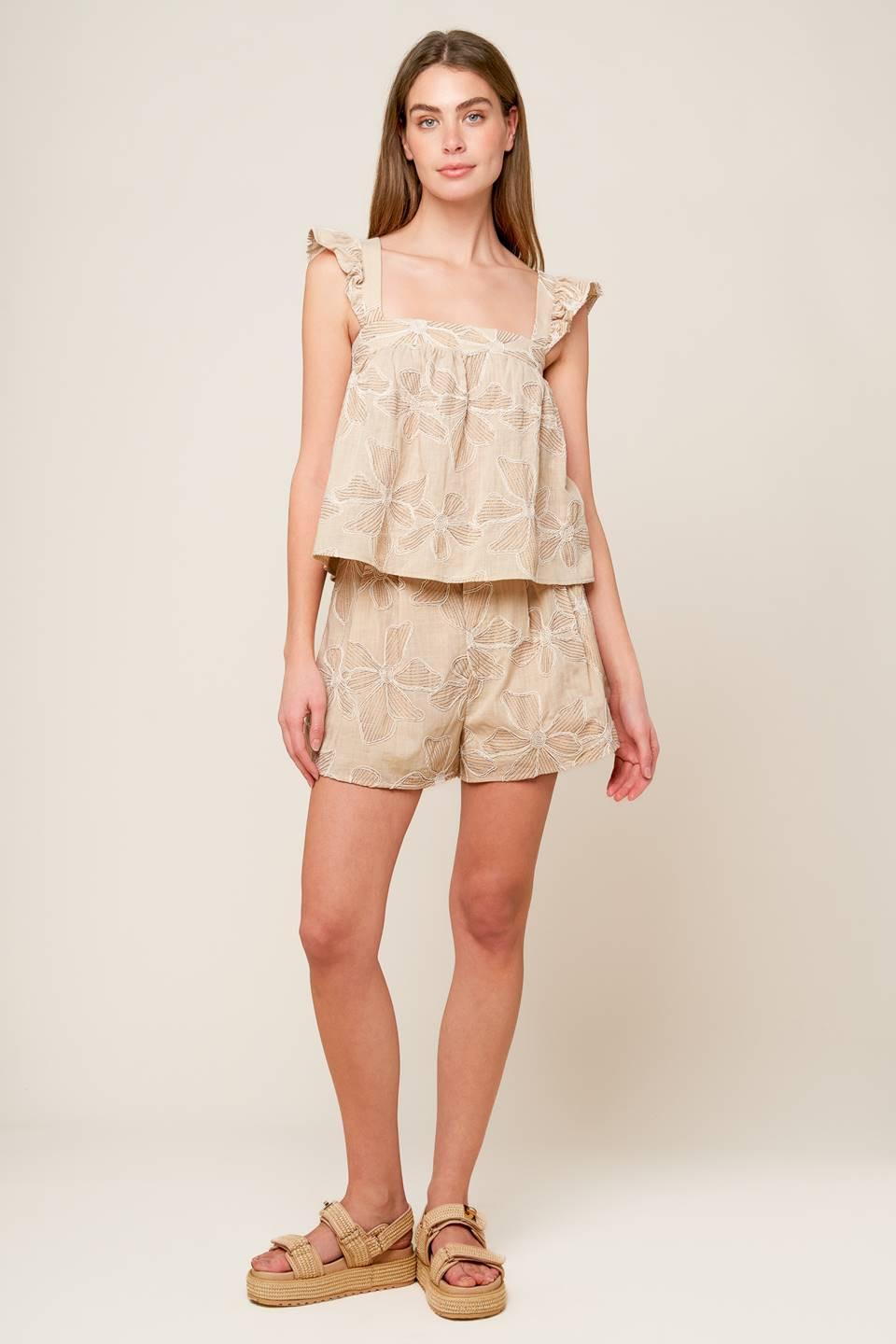 Darcy Dream Woven Top and Shorts Set in taupe, view 6 — Soul Flow Apparel