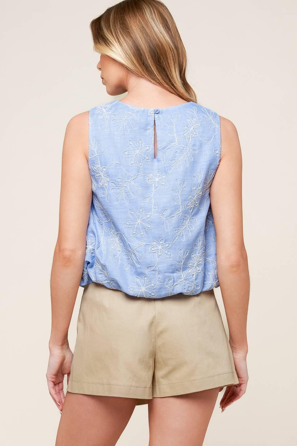 Chicest State Blue Embroidered Top, view 5 — Soul Flow Apparel