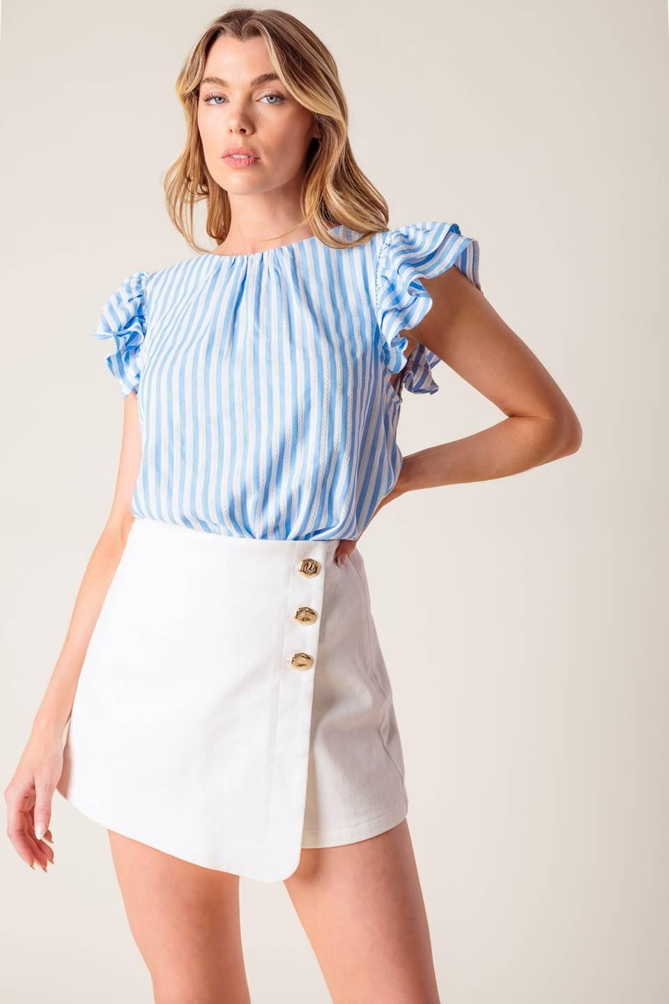 Sweet Harmony Blue Woven Top in ivory, view 1 — Soul Flow Apparel
