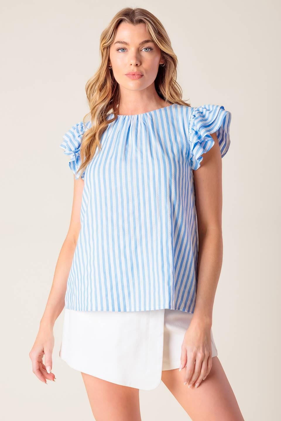 Sweet Harmony Blue Woven Top in ivory, view 5 — Soul Flow Apparel