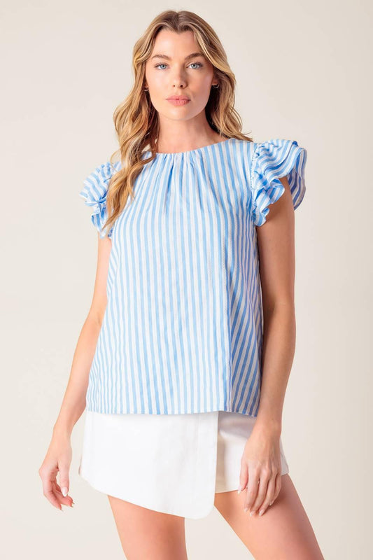 Sweet Harmony Blue Woven Top in ivory, view 5 — Soul Flow Apparel