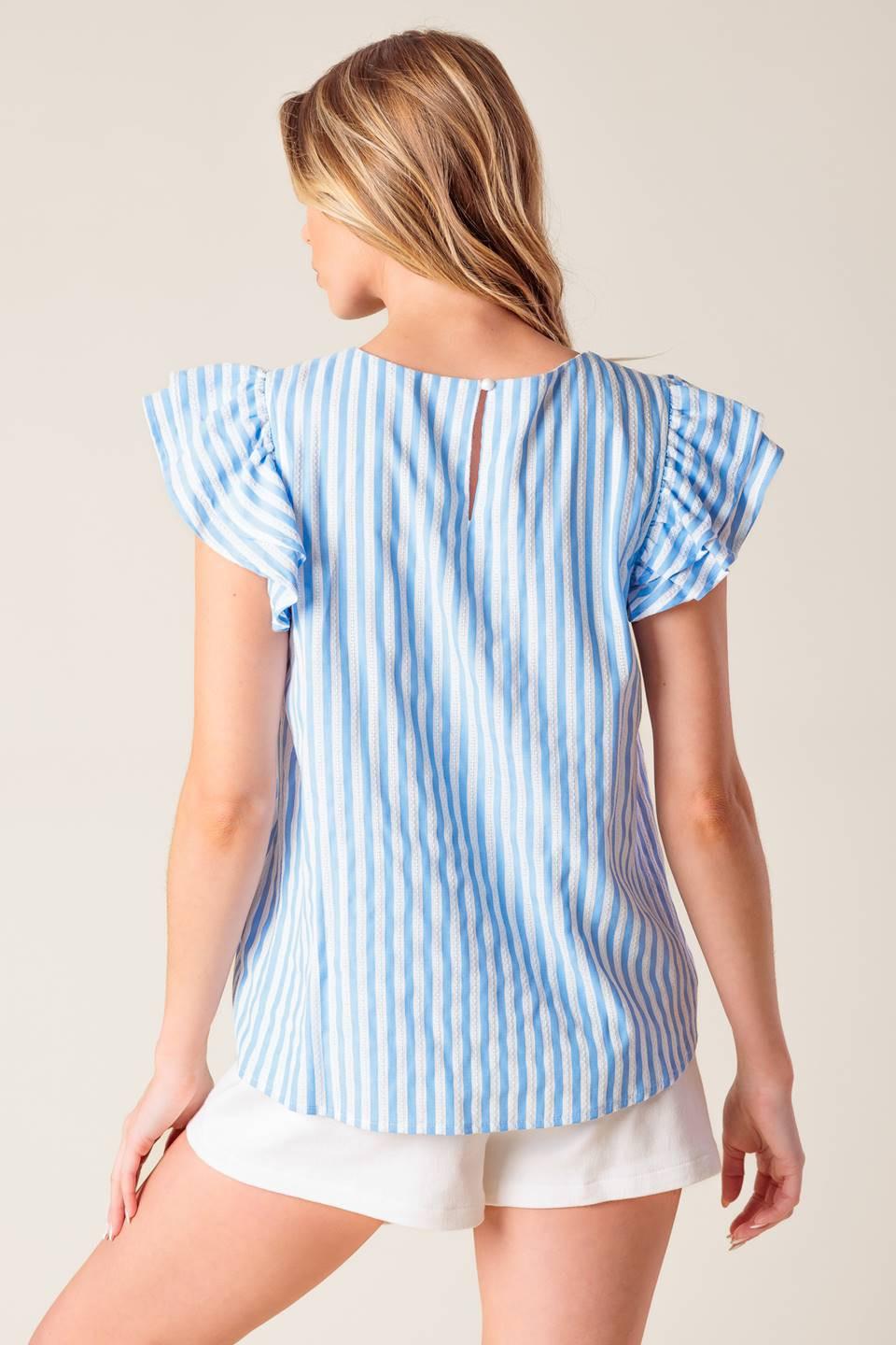 Sweet Harmony Blue Woven Top in ivory, view 7 — Soul Flow Apparel