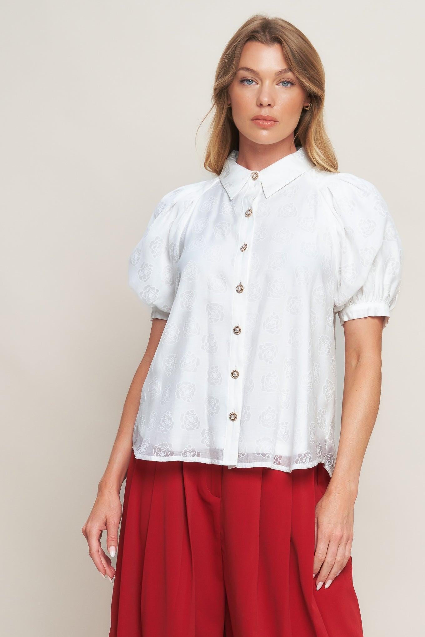 Vineyard Stroll Ivory Woven Top, view 3 — Soul Flow Apparel