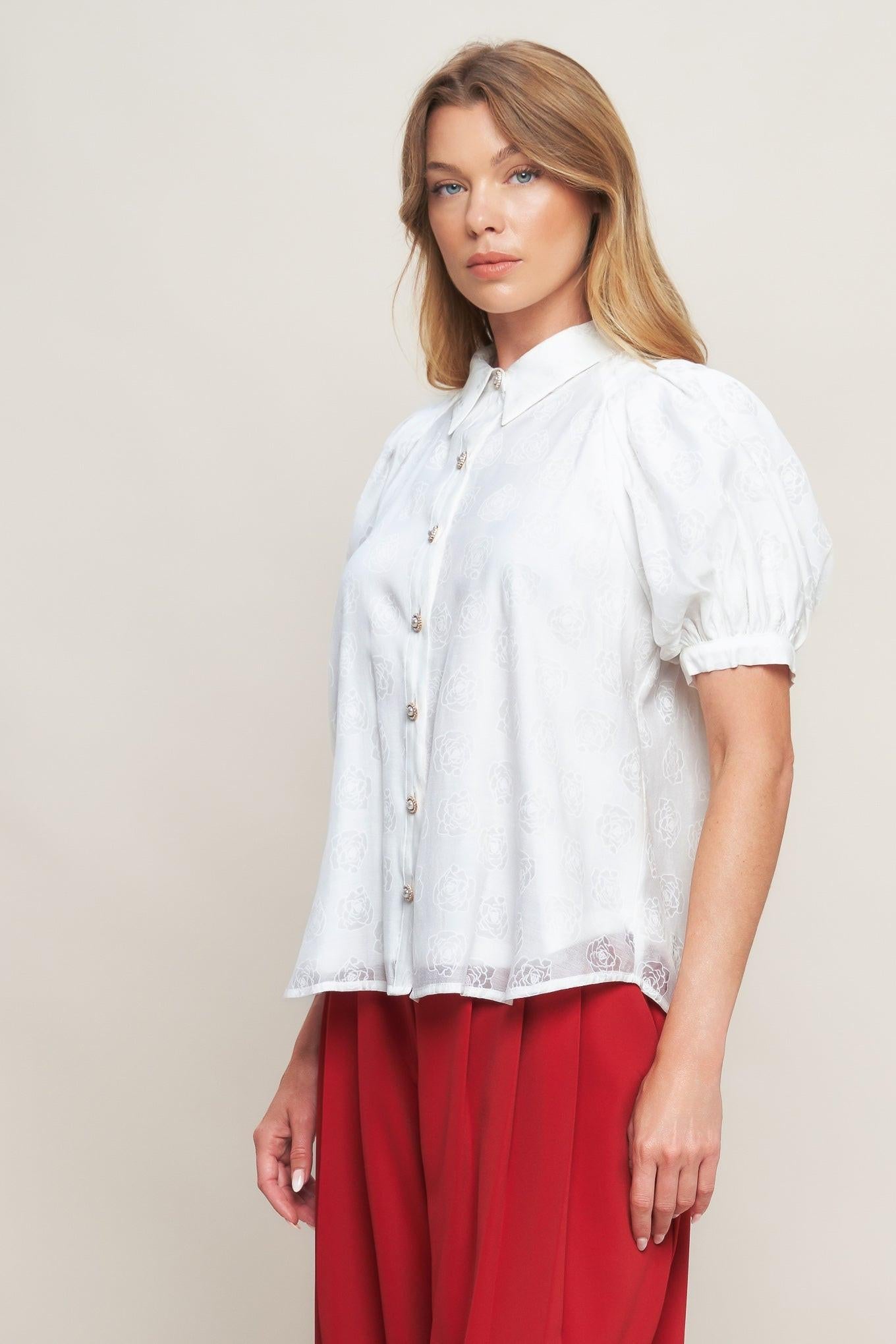 Vineyard Stroll Ivory Woven Top, view 4 — Soul Flow Apparel