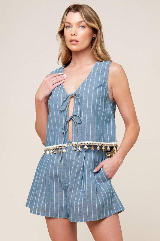 Songs of the Sky Woven Top and Shorts Set in denim blue, view 2 — Soul Flow Apparel