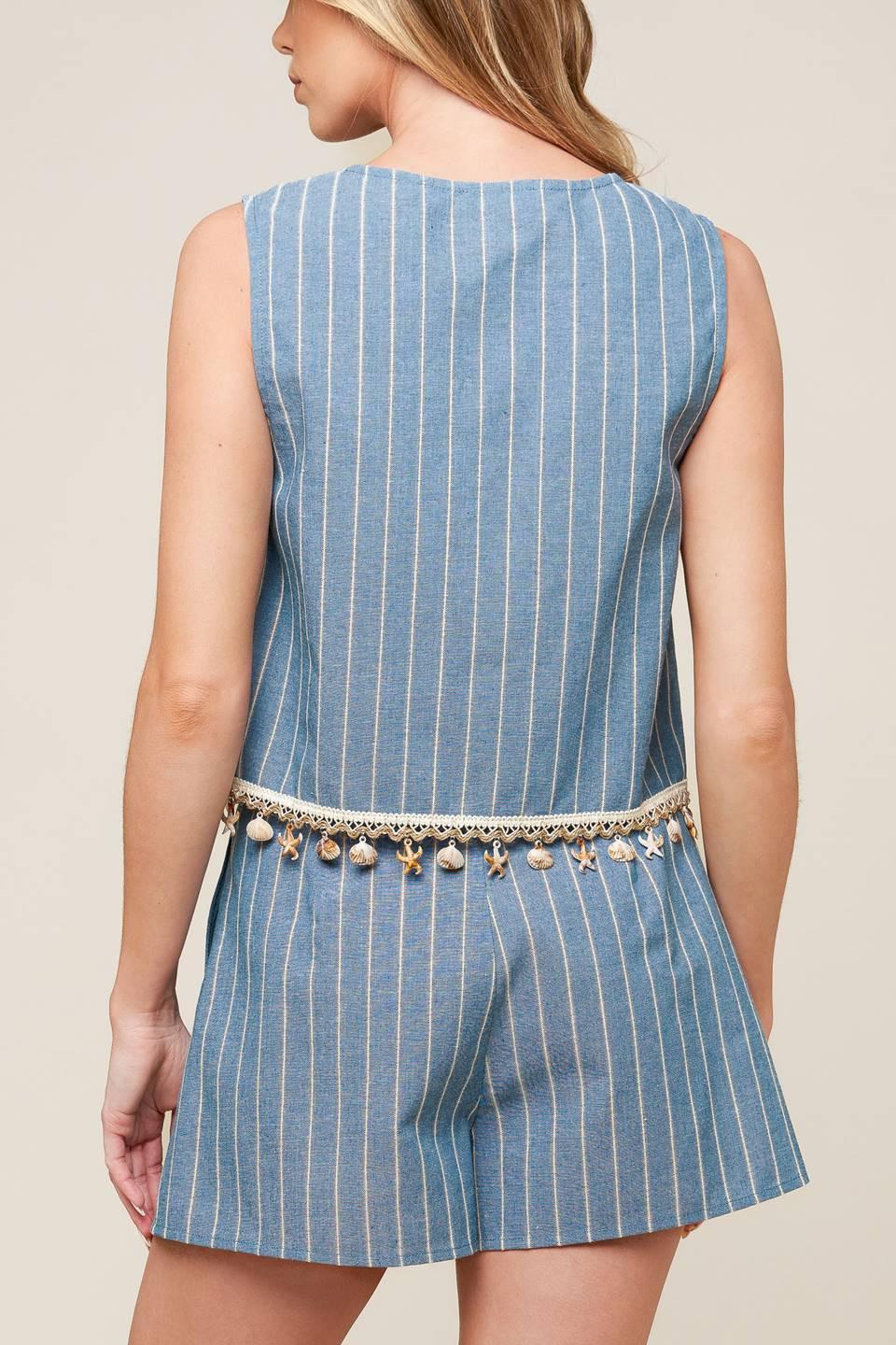 Songs of the Sky Woven Top and Shorts Set in denim blue, view 4 — Soul Flow Apparel