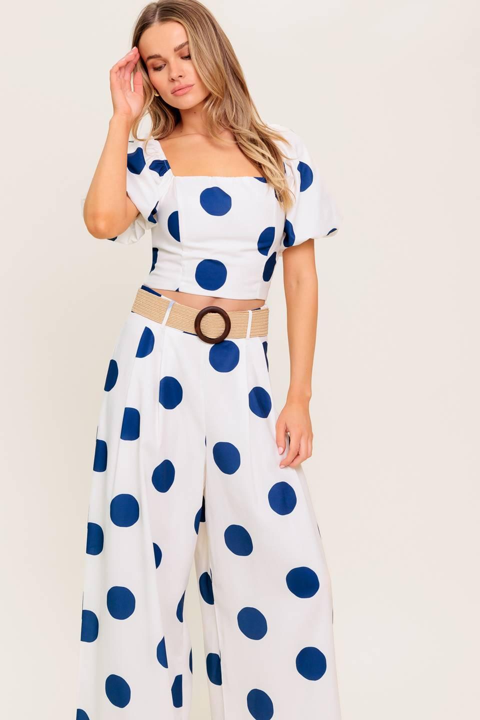 Coconut Kiss Navy Top and Pant Set in white, view 1 — Soul Flow Apparel