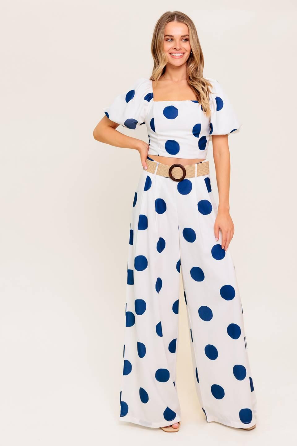 Coconut Kiss Navy Top and Pant Set in white, view 3 — Soul Flow Apparel