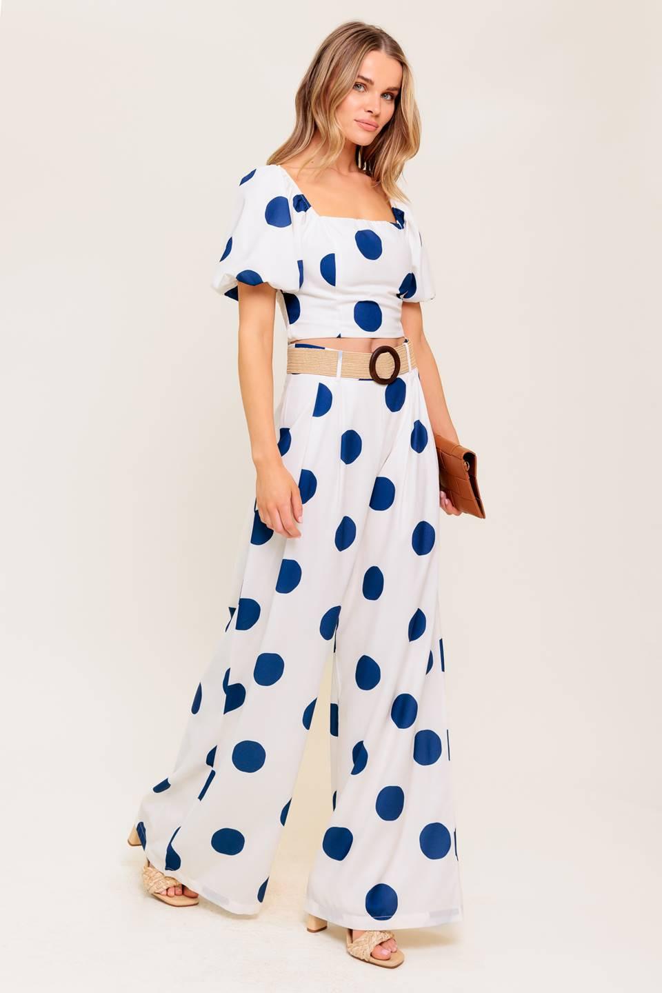 Coconut Kiss Navy Top and Pant Set in white, view 6 — Soul Flow Apparel