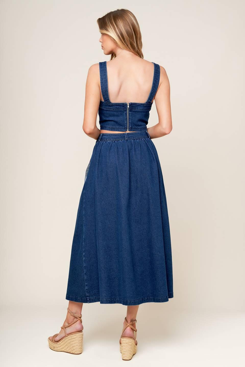 Simply the Vibe Denim Top and Skirt Set in medium indigo, view 5 — Soul Flow Apparel